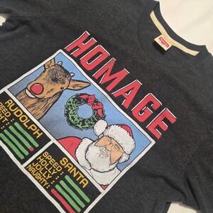Homage Mens Christmas Rudolph Santa Stat Screen Graphic Tee Charcoal Small